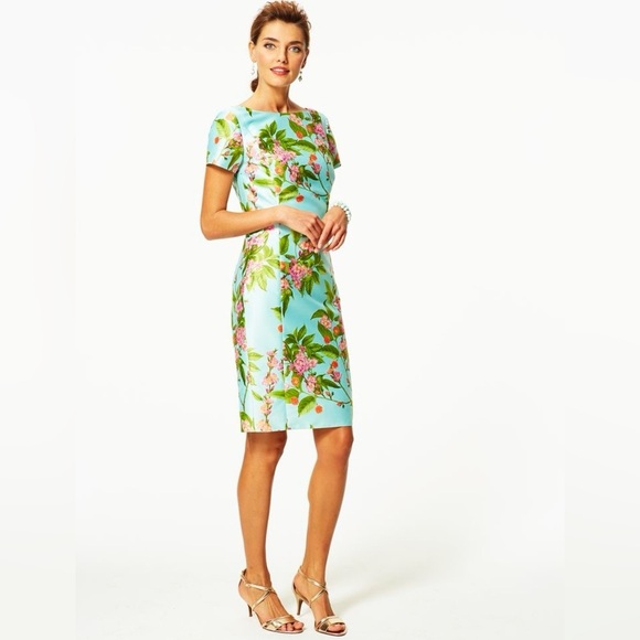 Talbots Botanical Flowers Cap Sleeve Sheath Cocktail Dress sz. 8 - Picture 1 of 12